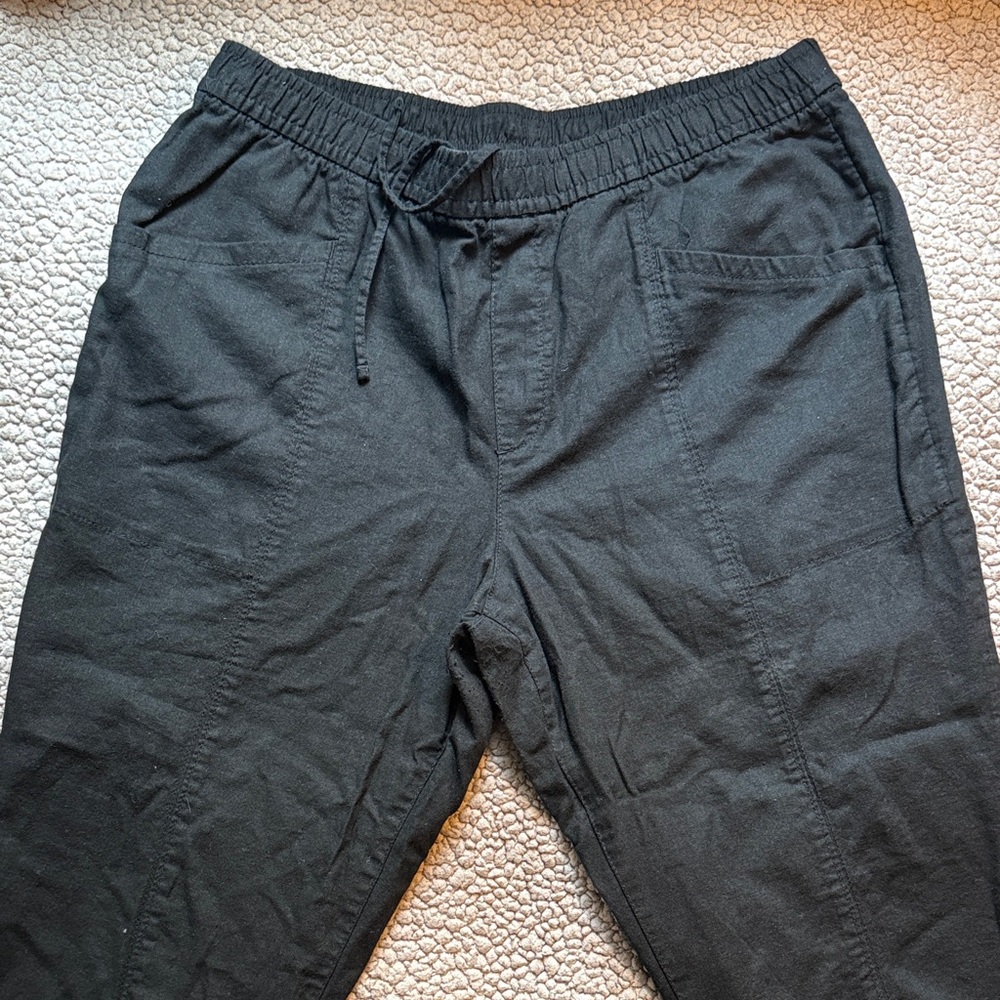 Women’s L Black Linen Crop Casual Pants